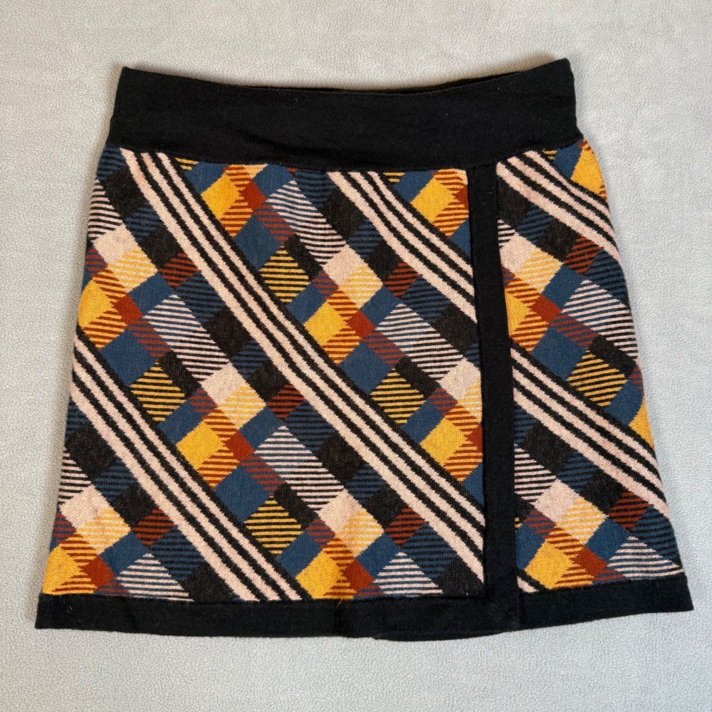 Title Nine‎ Merino Wool Blend Sweater Mini Skirt Small Plaid Geometric Abstract
